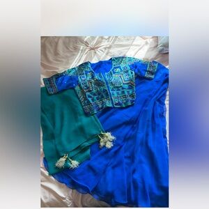Embroidered Beaded Blue & Teal Ethnic Lehenga skirt,Choli,Jacket Dupetta M